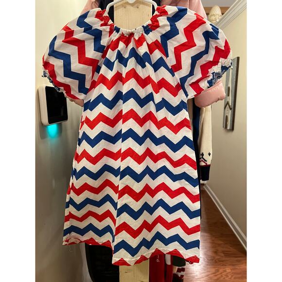 Girls Royal Gem Chevron Dress – Size 120 (Girl's 6/7) – Red, White, and Blue - Picture 2 of 5